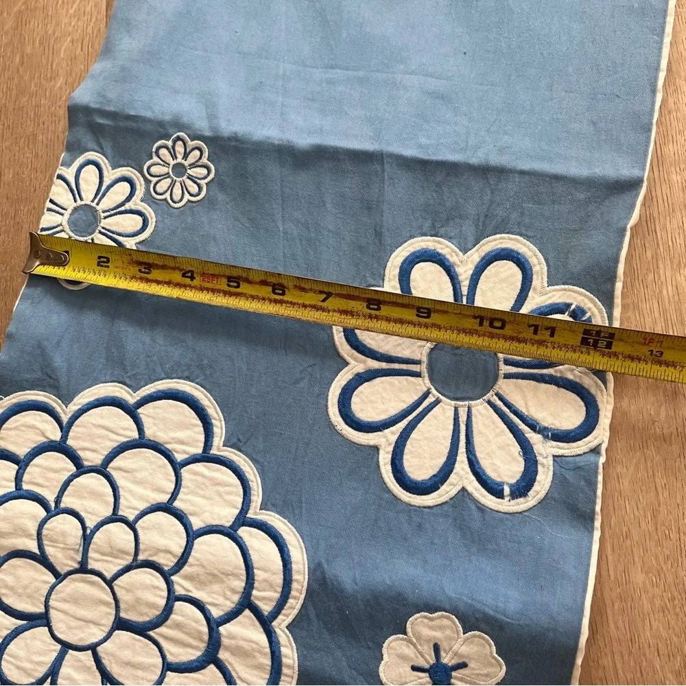 Grasslands Road Brown Cotton Blue With White Embroidered Flower Table Runner 68